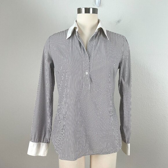 Theory Womens Small Marie B Striped Popover Dress Shirt Long Sleeve Blouse Top - Picture 1 of 10